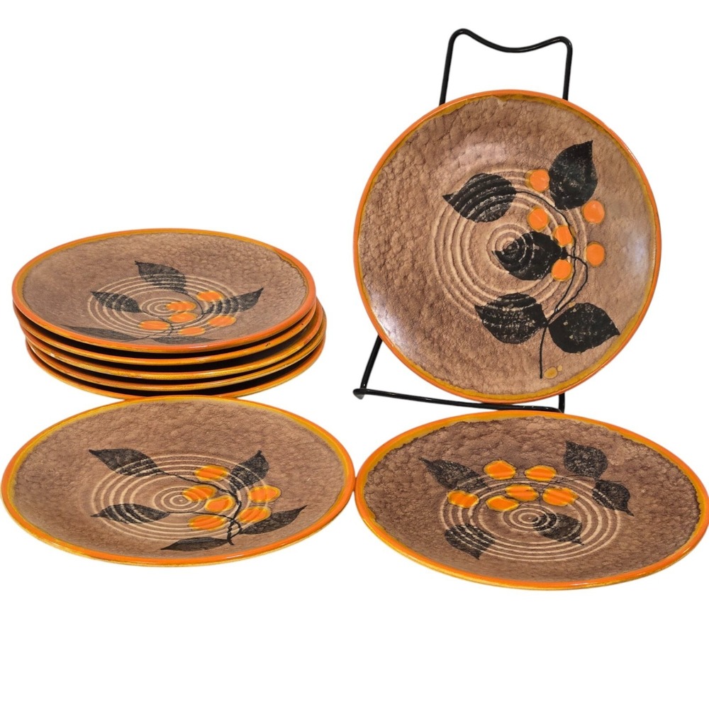 Zell Harmersbach Plates Oranges 7.5" Floral Germany Hand Painted Set of 8 Salad